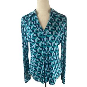 Philosophy Republic Clothing Geometric Print Button Down Shirt Blue Teal